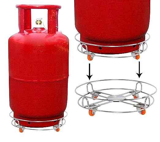 Buy Now, Omghaar stainless steel gas cylinder trolley with wheels for moving gas cylinder smoothly.